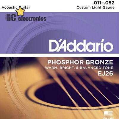 D'Addario EJ26 Phosphor Bronze Acoustic Guitar Strings 11-52 Custom Light