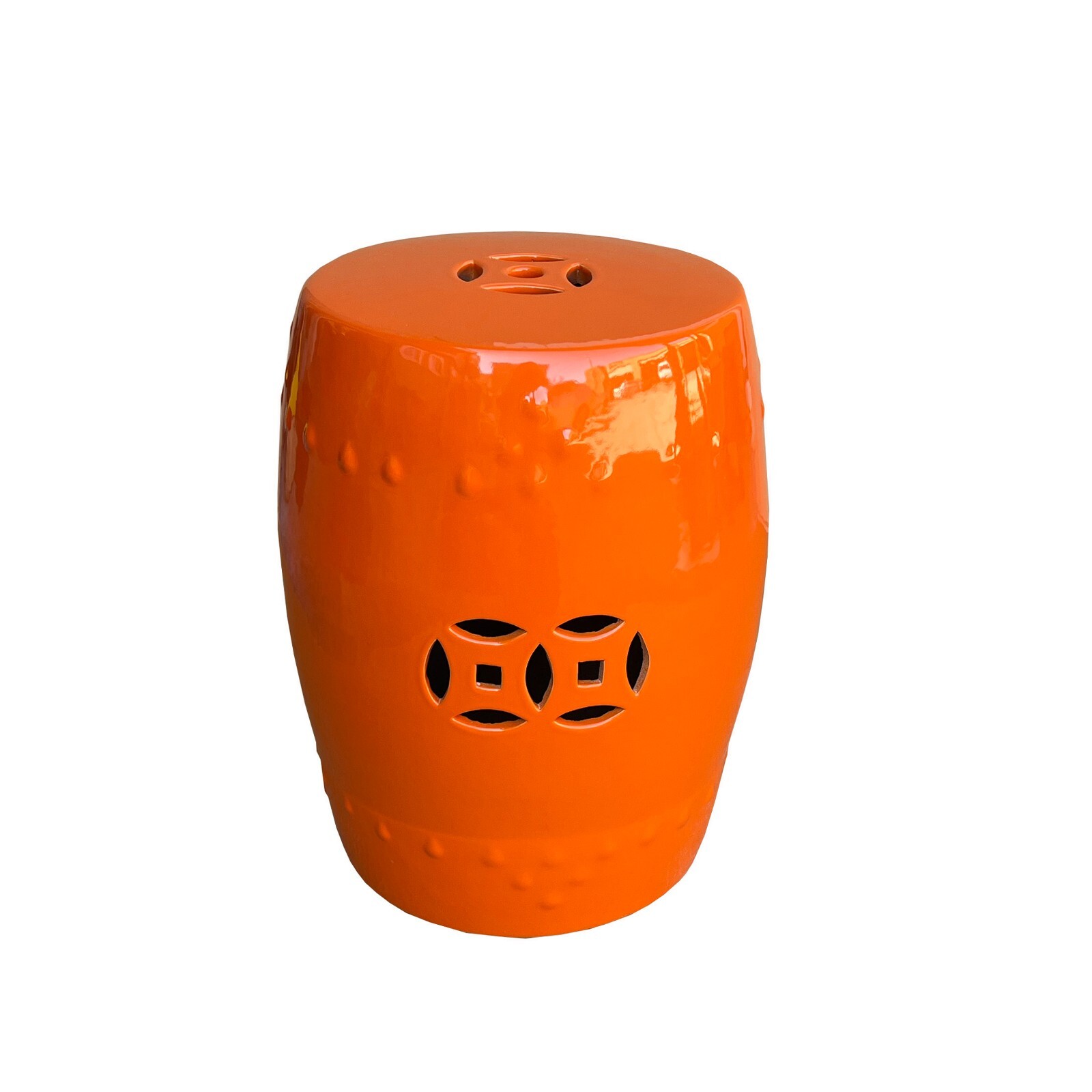 Oriental Double Coin Pattern Solid Orange Porcelain Round Stool cs7560S Oriental Double Coin Pattern Solid Orange Porcelain Round Stool cs7560S