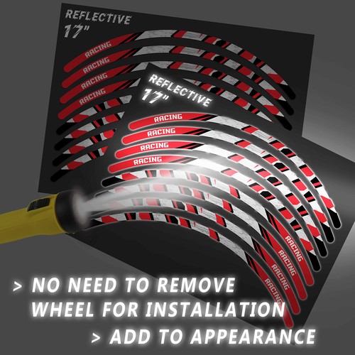SH02 Red 17 INCH REFLECTIVE RIM STICKER For Kawasaki Ninja