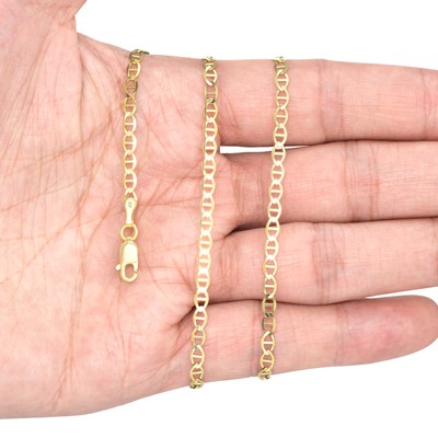 Pre-owned Nuragold 10k Yellow Gold Solid Womens 3mm Mariner Anchor Flat Link Chain Necklace 18"