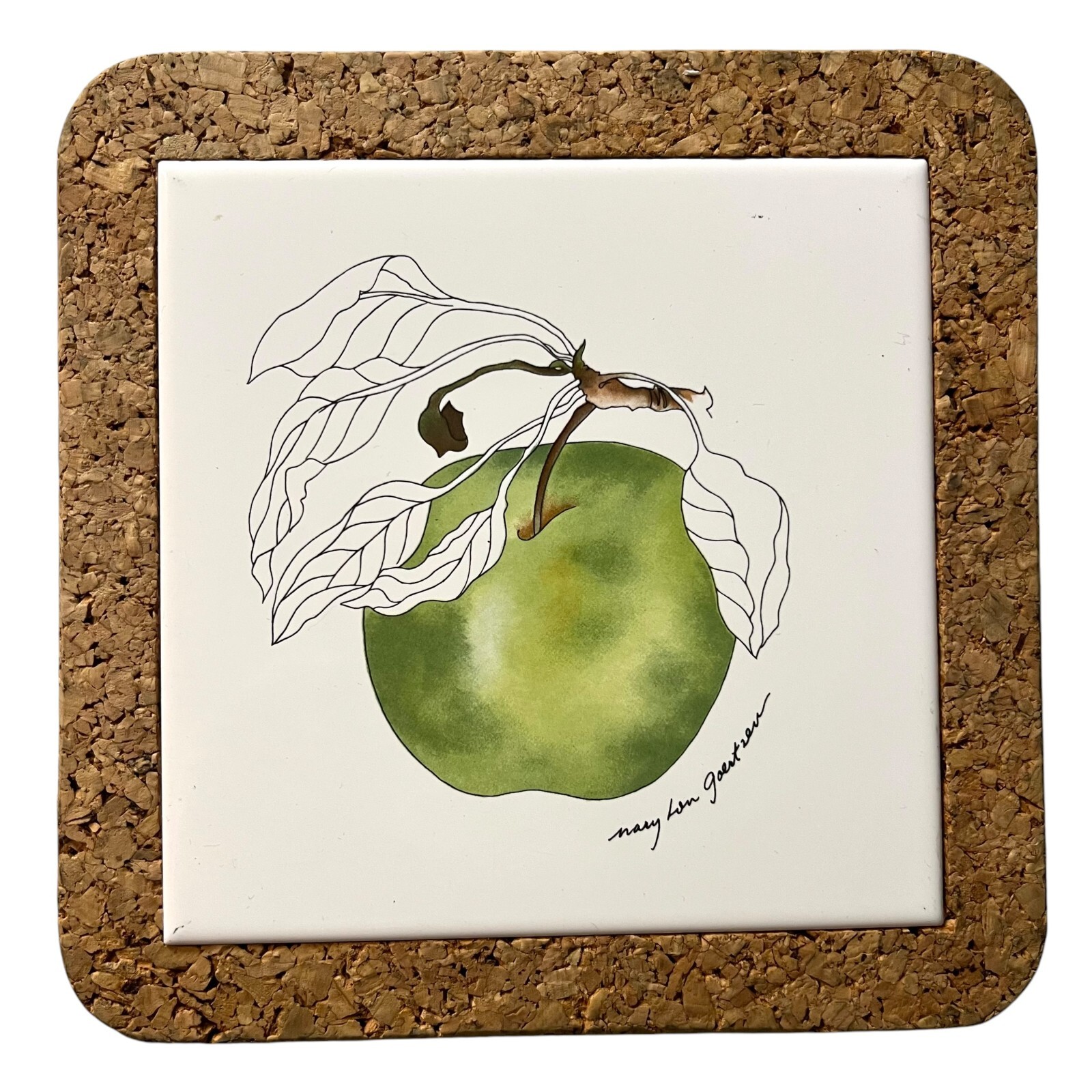 Handmade Mary Lou Goertzen Ceramic Art Tile Trivet Apple Kitchen Decor 7 5/8 in