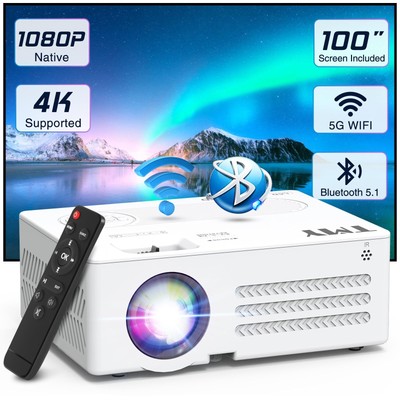 TMY Projector with WiFi and Bluetooth【100'' screen included】Native 1080P Outdo...