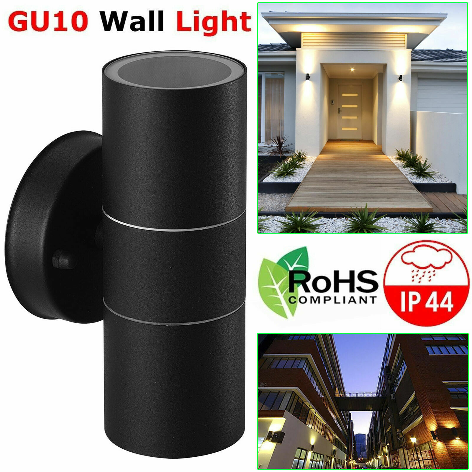 2x Black Stainless Steel Up Down Wall Light GU10 IP44 