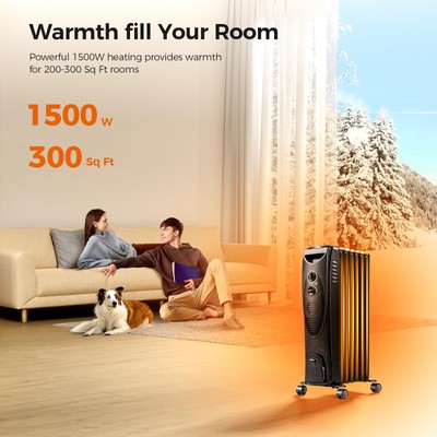 1500W Electric Oil Filled Radiator Heaters With Remote For Indoor Use Large Room