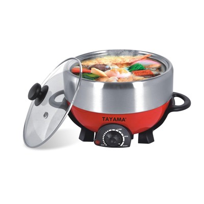 TRMC-40RS Shabu and Grill 3 Qt. Red Electric Multi-Cooker with Stainless Stee...