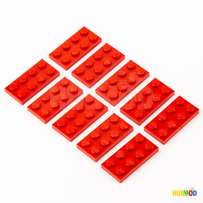 Lot of 10 Genuine LEGO Red 2x4 3020 Plate Building Bricks Blocks Parts & Pieces
