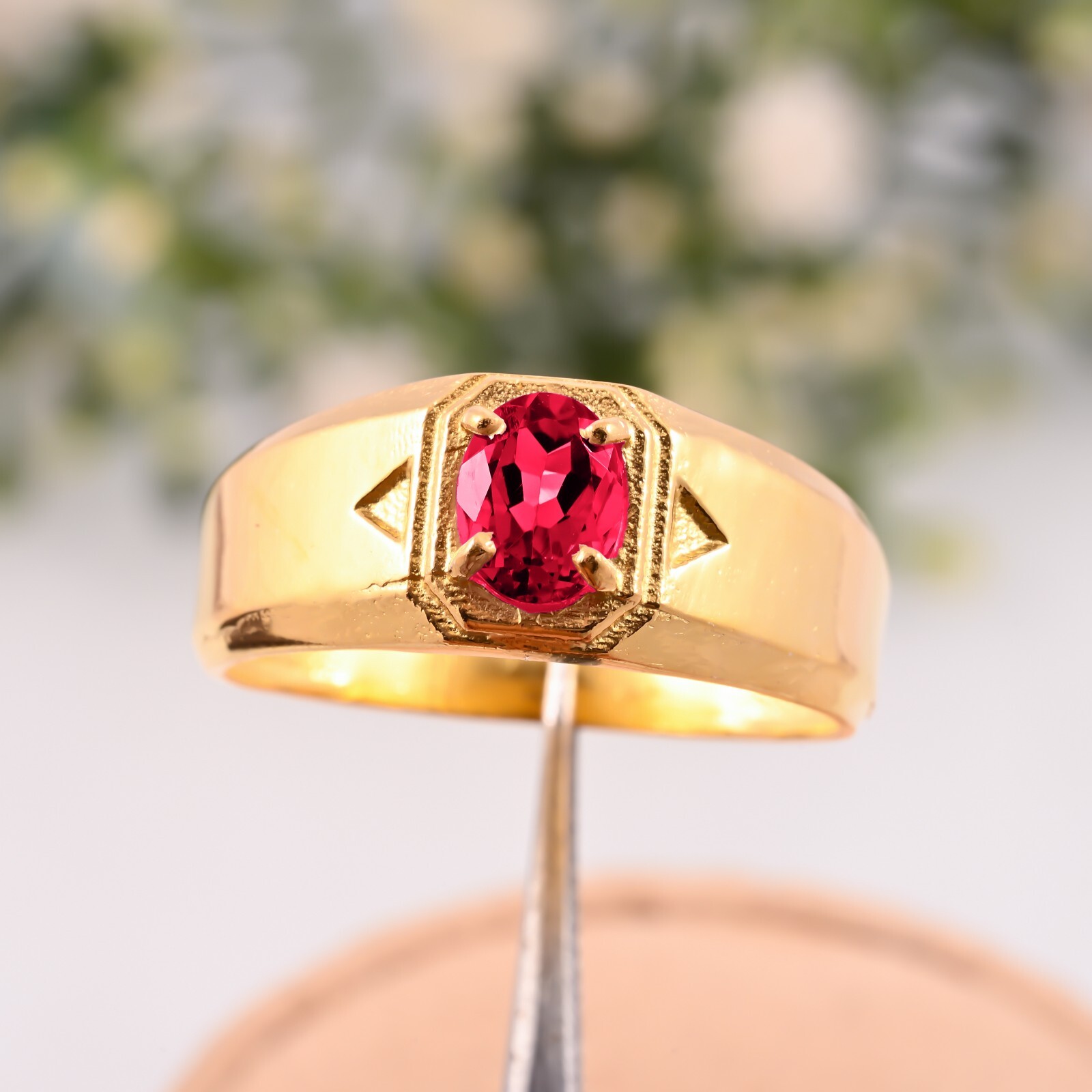 Natural Pink Ruby AAA Quality Ring 925 Sterling Silver Gold