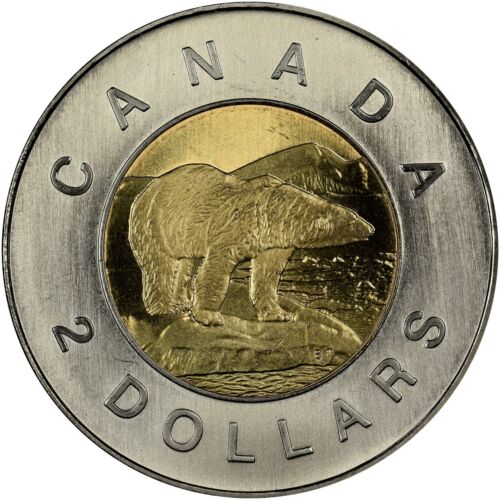 🇨🇦 2006 Canada 2 Two Dollars $2 Coin Toonie, Polar Bear, 2006 (date on bottom)