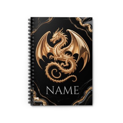 Personalized Gold Dragon Notebook Custom Name Black Marble Spiral Journal Gift
