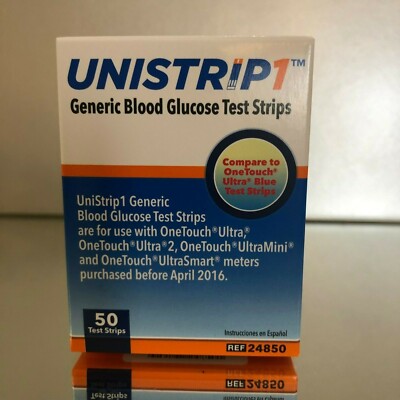 Unistrip 1 Blood Glucose Test Strips 50 Qty.  Exp 07/25/2026. Free shipping  