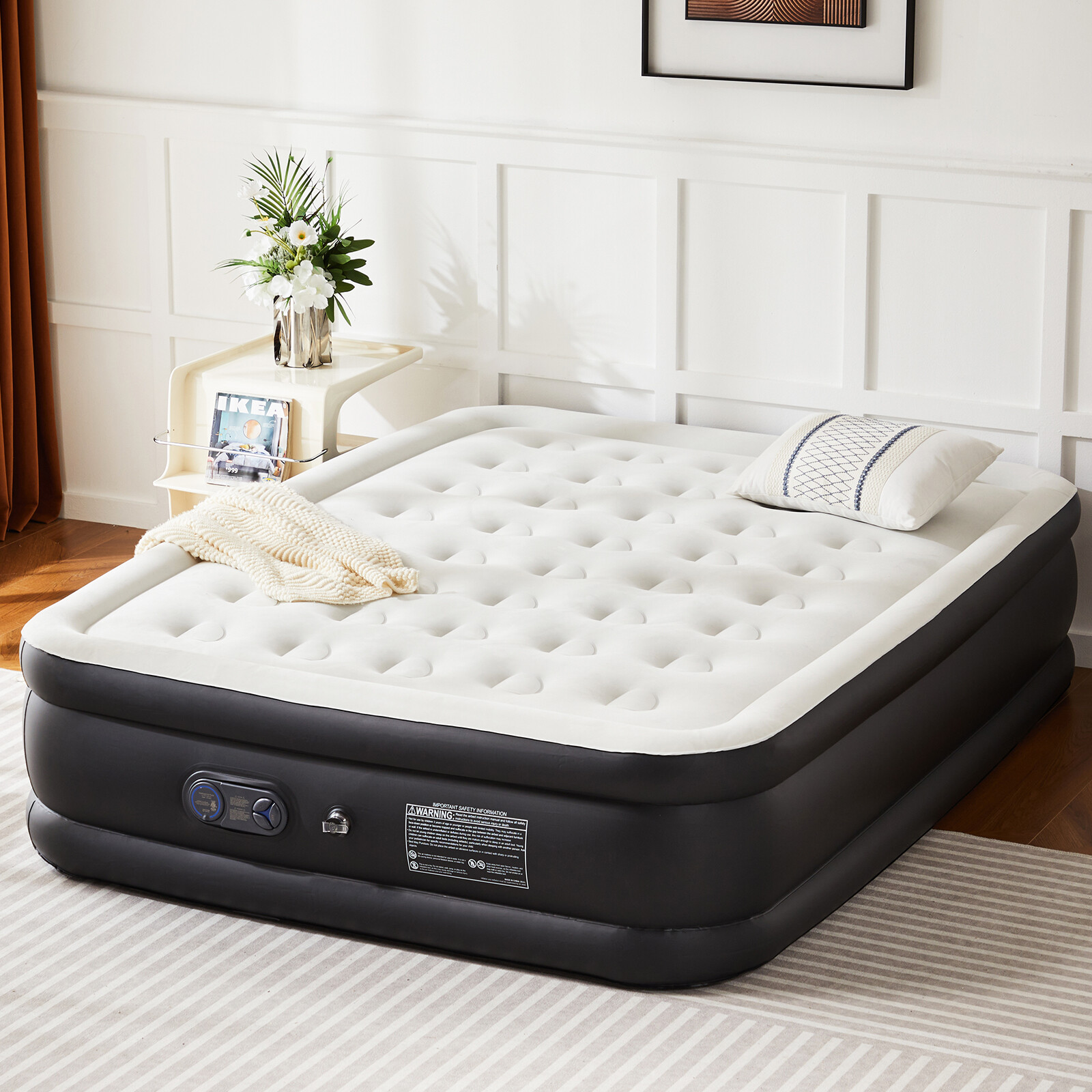 Inflatable Air Mattress with Built-in Pump and Non-Slip Bottom Indoor Outdoor
