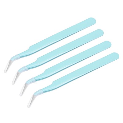 Precision Curved Tip Tweezer Stainless Steel Blue 4Pcs