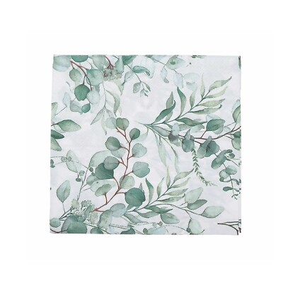 20 WHITE GREEN Leaves Design 13'' x 13'' Dinner Paper Napkins Party Decorations