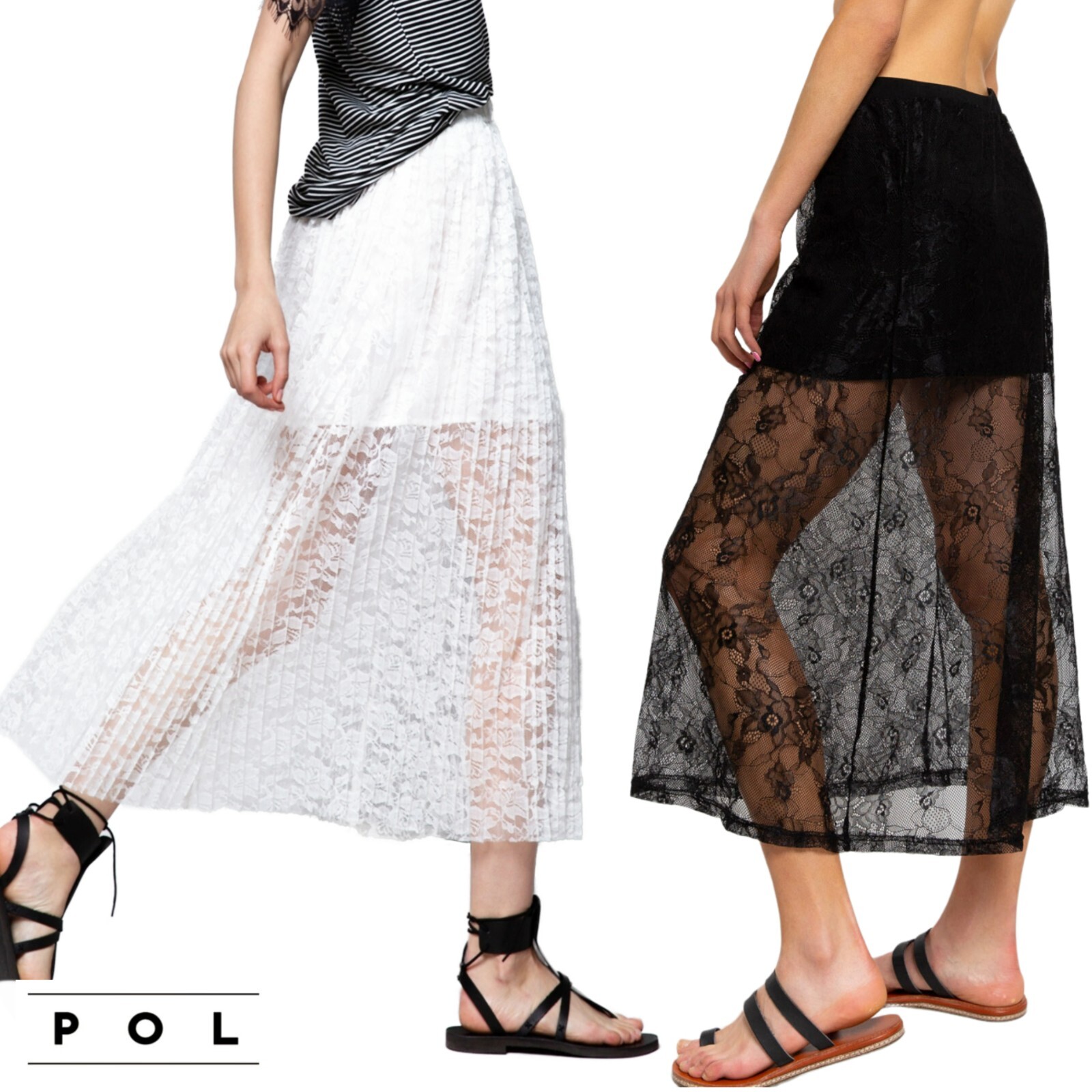 NWT POL Boho Pleated Floral Lace Overlay Maxi Skirt S,M,L | eBay