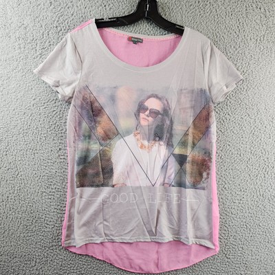Street One Graphic Two Tone T-Shirt Women's 38 Multi Round Neck Short Sleeves~