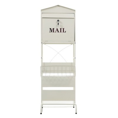 New Beige Standing Mailbox Large Capacity Post Box with Newspaper Slot A4