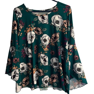 Acemi Green Floral Bell Sleeve Top XL