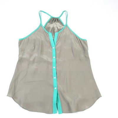Alice & Trixie Womens Silk Tank Top Gray Green Sleeveless Button Front Size XS *