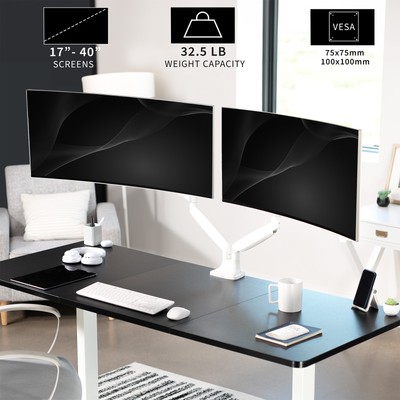 VIVO White Dual Ultrawide 40" Monitor Desk Mount with Pneumatic Spring Arms