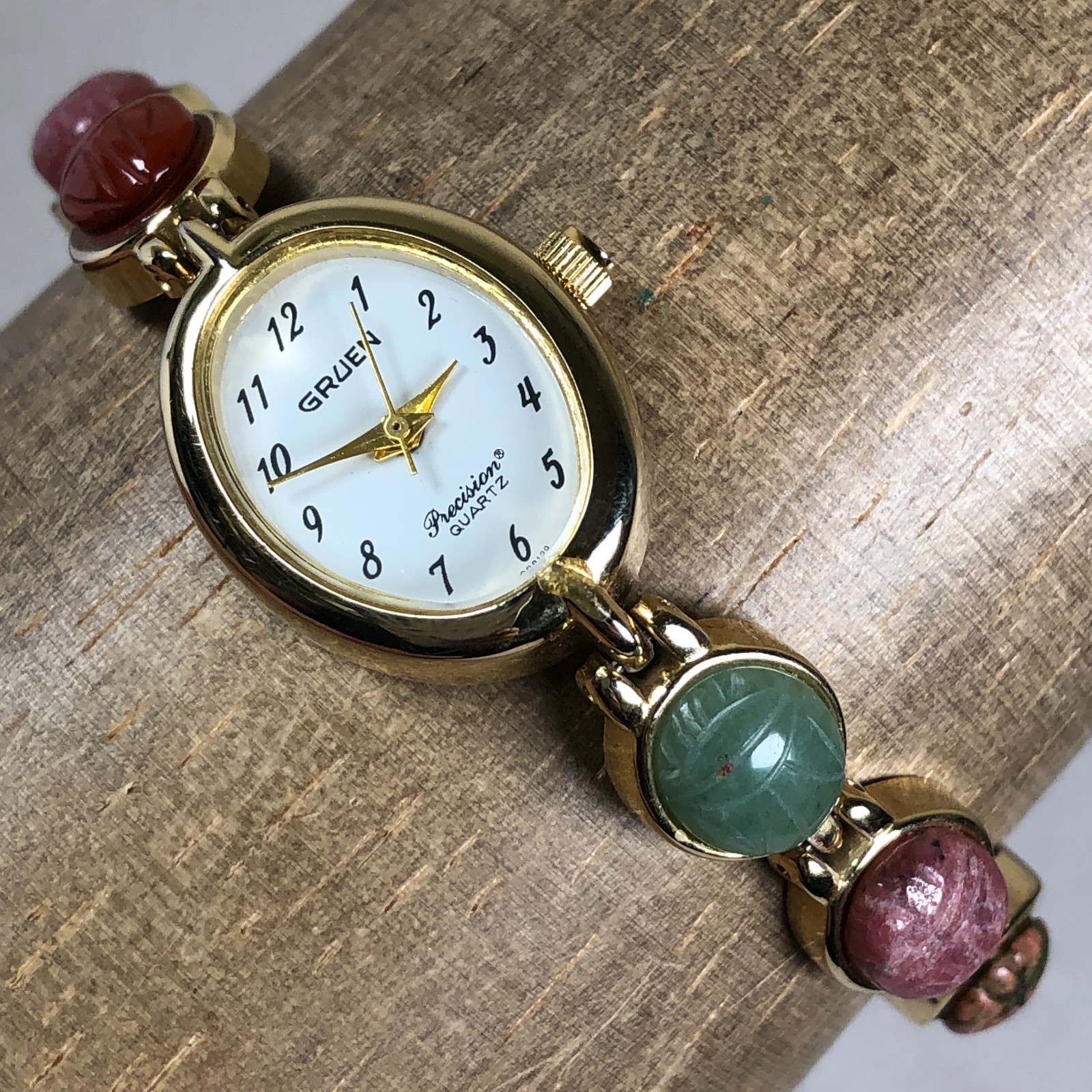 Gruen Precision Women Dress Gold Scarab Bracelet Oval Quartz