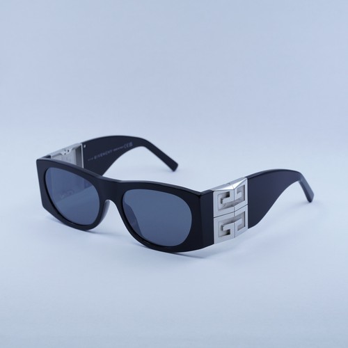 Pre-owned Givenchy Gv40028i 01c Shiny Black With Silver/grey With Light Mirror 56-1...