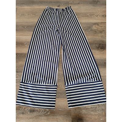 Zara Striped Navy Wide Leg Pants size small #8