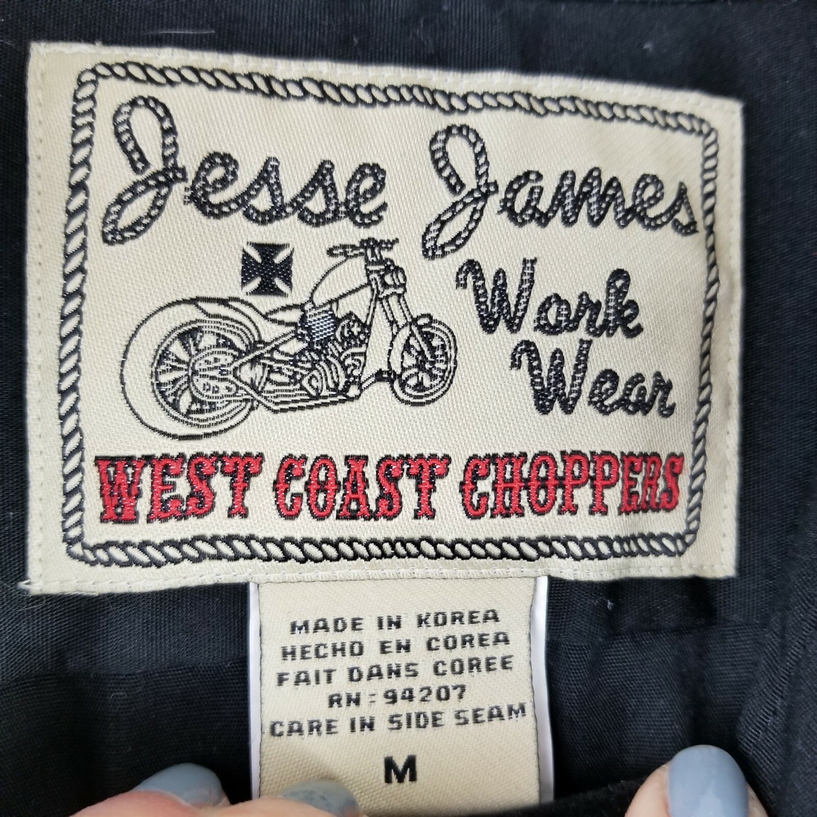 Jesse James Work Wear Shop Shirt Embroidered Button Up Black Short Sleeve Medium