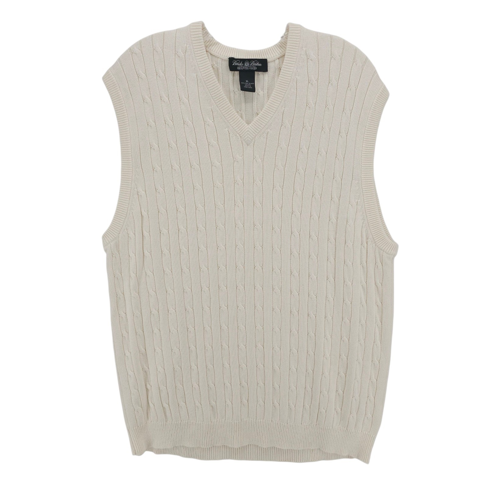 BROOKS BROTHERS Sweater Vest White Sea Island Cotton Cable Knit Country Club XL