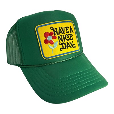 NEW HAVE A NICE DAY FLOWER GREEN 5 PANEL HIGH CROWN TRUCKER HAT SNAPBACK TRENDY