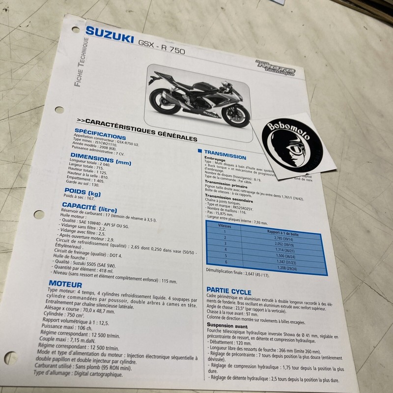 Suzuki Gsx-R750 U2 K8 2008 Gsx-R 750 Fiche Technique Moto Etai Gsxr