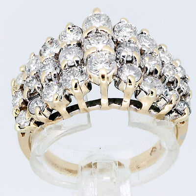 Pre-owned Navid Jewelry Inc 1.65 Carat Diamond Cocktail Ring 3 Row 14k Yellow Gold
