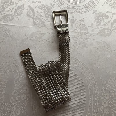 Donna Katz Y2K Vintage Silver Tone Mesh Metal Belt Size L Chain-Link Pattern
