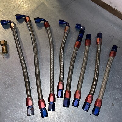 8 Earls Braided Steel Hoses With Aluminum Fittings 90 Or Straight  Fuel Line