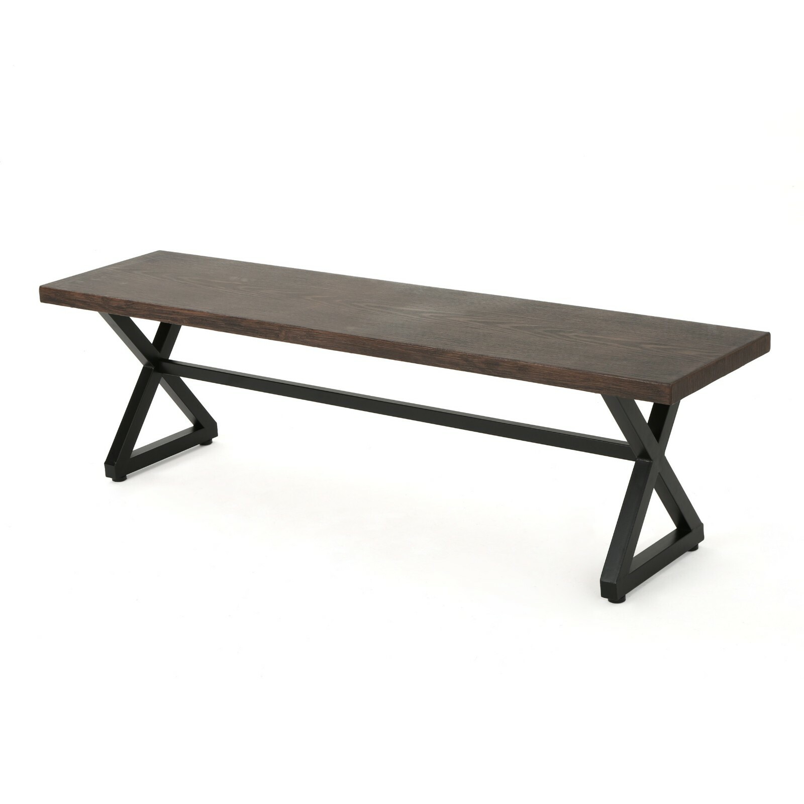 Ziraukon Outdoor Acacia Wood Bench, Patio Dining Benches Weatherproof, Modern Industrial Bench With Triangle Base, Backless Acacia Wood Benches For