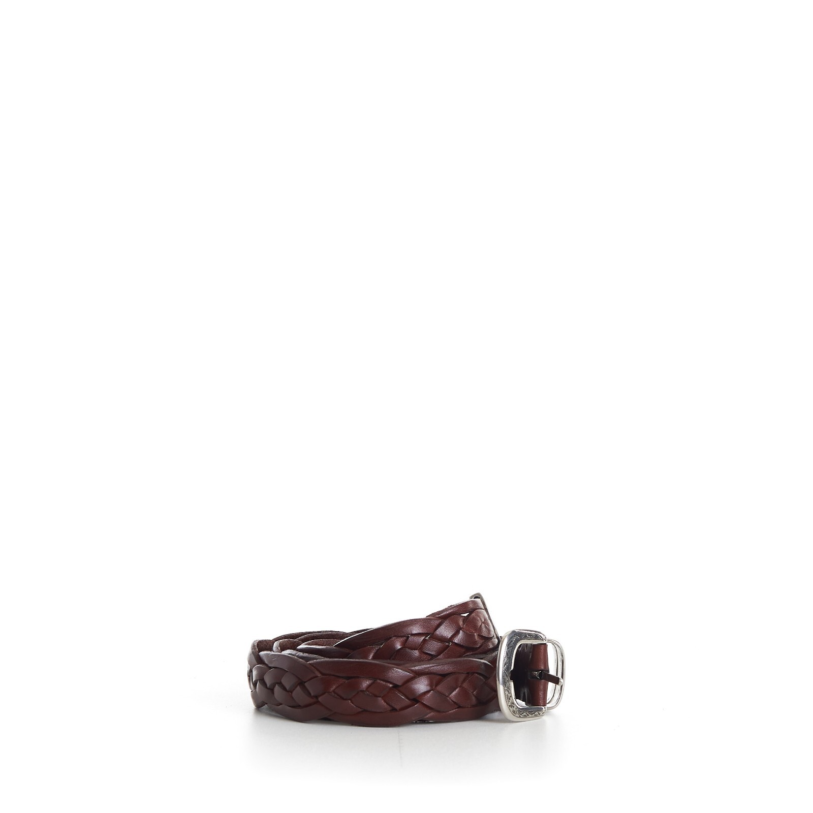 Pre-owned Brunello Cucinelli 1150$ Brown Braided Leather Dress Belt - Engraved Buckle Tip