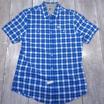 Helly Hansen Fjord Shirt Mens XL Blue Plaid Short Sleeve Hiking QuickDry