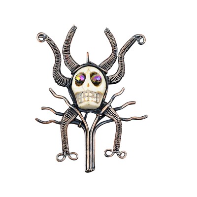 Gift For Her Copper Howlite Jewelry Wire Wrapped Skull Bone Face Pendant 3.54''