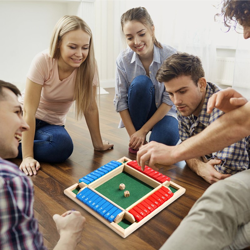 4 Players Shut The Box Dice Game Wooden Board Game for Kids Adults Tabletop Fun