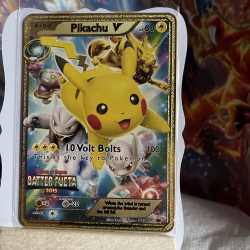 Pikachu V HP 60 Gold Metal Fan Art Card 10 Volt Bolts NM | eBay