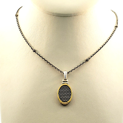 Lagos Caviar Sterling Silver 18k Yellow Gold Two Tone Oval Disc Pendant Necklace