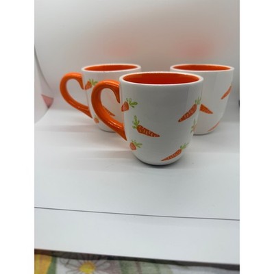 Terramoto Ceramic Carrot Print Coffee Mugs Set of 3 Orange White Easter Garden