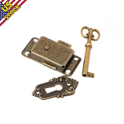 Vintage Antique Delicate Drawer Cabinet Wardrobe Cupboard Door Iron Lock + Key