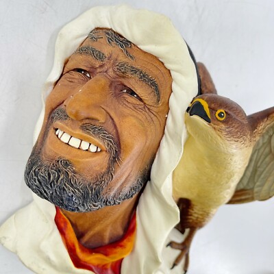Vintage RARE Bossons Chalkware Head Arab Man Sheik Falcon Wall Plaque England
