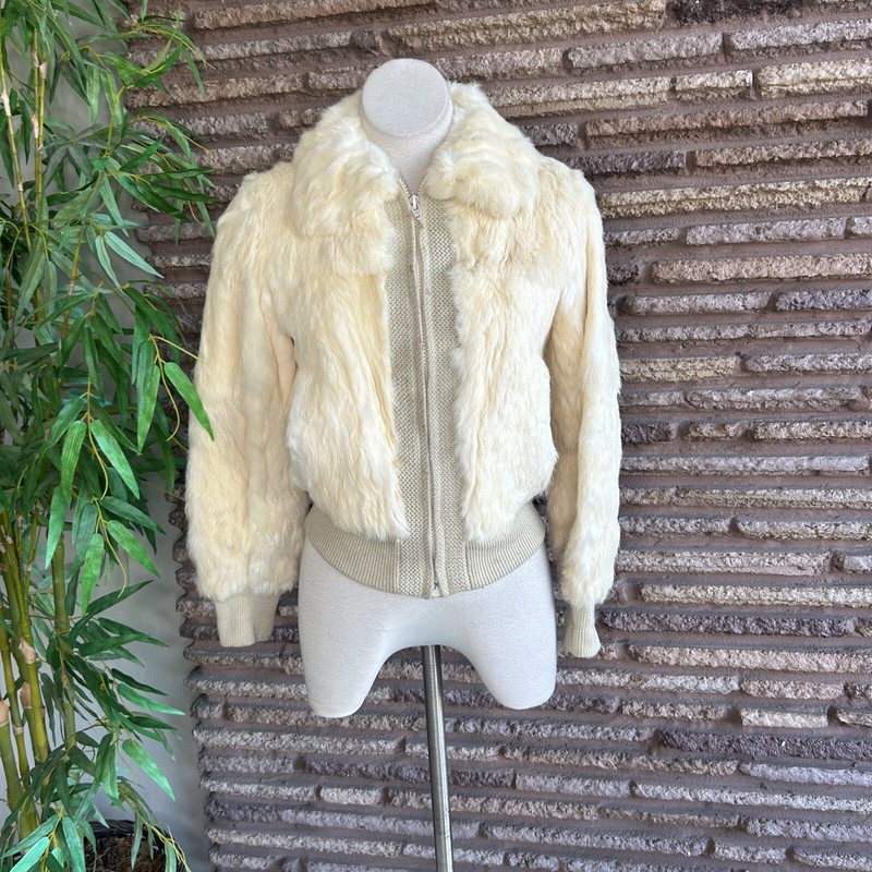 Dinno Ricco French Vintage Rabbit Fur Full Zip Bomber Jacket