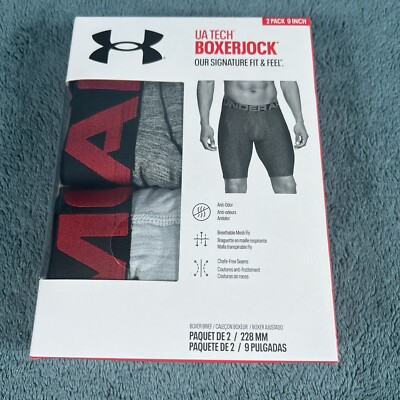 Men Under Armour Tech Boxer Jock 2-Pack 9'' Inseam (Grey/Gray) Size XS