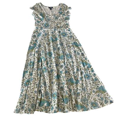 Chaps Dress Women's Size Medium Scoop Neck Short Sleeve Maxi Novelty Print Birds