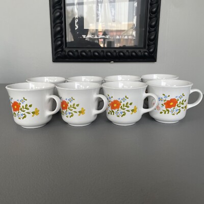 Vintage Corelle  Wildflower  Cup by Corning 1970's. Coffee Tea Set of 8