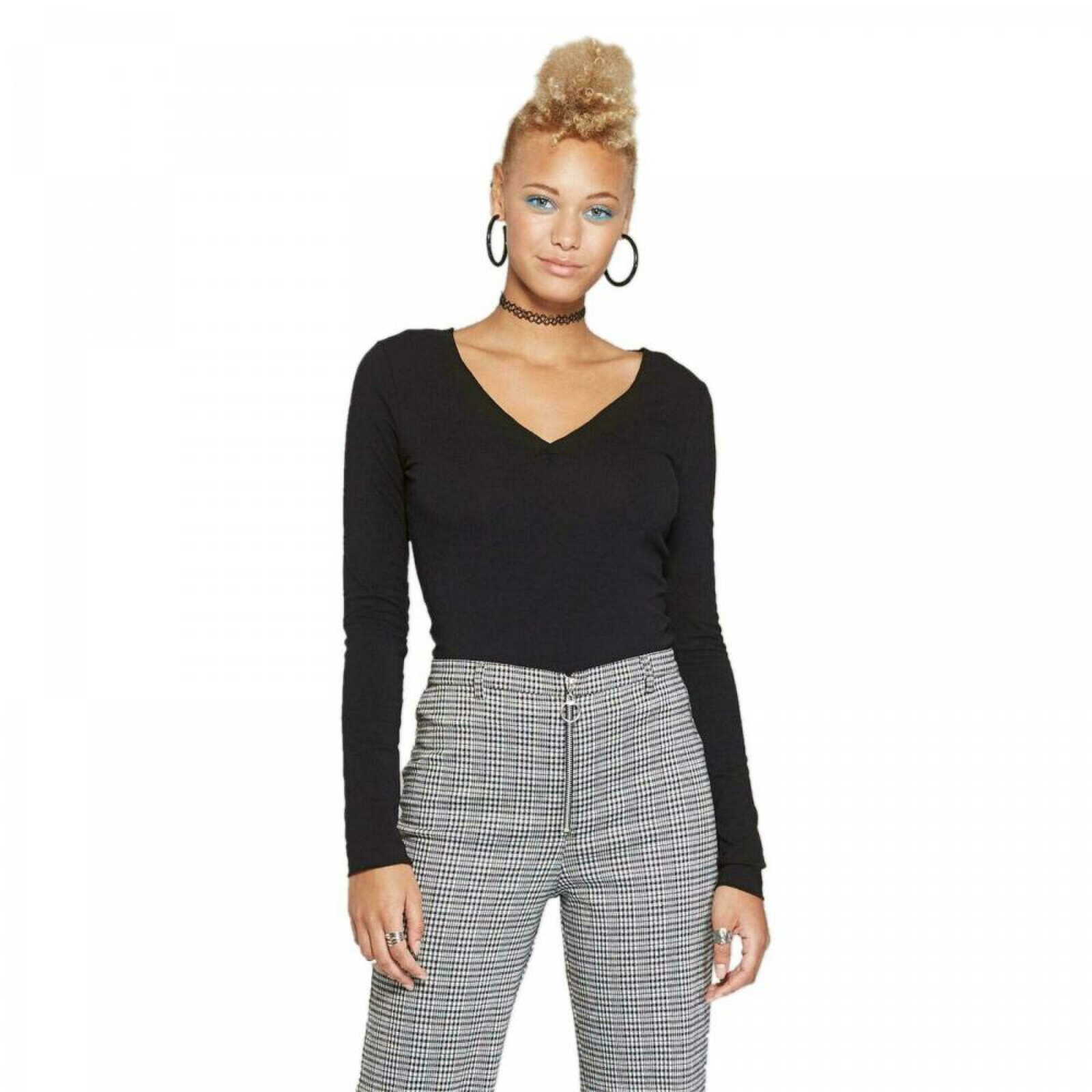 long sleeve deep v neck shirt