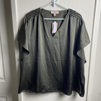 Philosophy Flutter Sleeve Top Women s Size 3X Green V-Neck Short Sleeve Blouse
