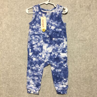 Baby Cat and Jack 12 months Blue Tie Dye Henley Romper One Piece